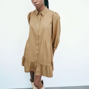 ZARA Camel Brown Button Up Mini Dress